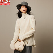 維多利亞的格調雪蓮慵懶風(fēng)純羊毛高領(lǐng)打底衫女裝薄款坑條針織衫內搭保暖羊毛衫女 亮白 均碼
