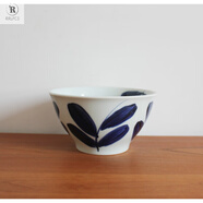 RRLFCS日本制bisque陶瓷器牛井碗拉面大湯碗斗笠碗zakka進(jìn)口青花朵葉朵 葉子L_l 85000cm 1個(gè)