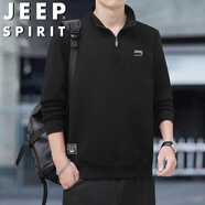 JEEP SPIRIT吉普衛衣男士春秋立領(lǐng)半拉鏈休閑套頭長(cháng)袖打底衫上衣 黑色 2XL