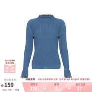 兩三事梵高文藝 青衫 蕾絲拼接半高領(lǐng)打底衫女春季復(fù)古修身內(nèi)搭針織衫 湖藍 均碼 F