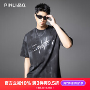 PINLI品立2025夏季新款字母印花短袖T恤潮男百搭美式寬松休閑體恤 黑色 M (170)