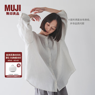無(wú)印良品（MUJI）女式 漢麻水洗七分袖罩衫女士襯衫襯衣內搭女裝夏季上衣BC2N4A5S 淺灰色條紋 M (160/84A)