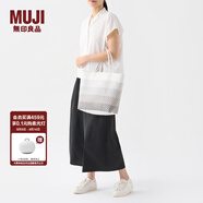 無(wú)印良品（MUJI） 手編包 環(huán)保材料 手提包菜籃子 編織包草編包 包包 女包 灰色橫條紋 小 長(cháng)24*寬10*高24cm