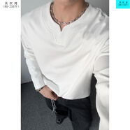 吳權(quán)灣美式V領(lǐng)德絨長袖T恤男款秋季潮牌cleanfit寬松內(nèi)搭2025新款打底衫 白色 2XL