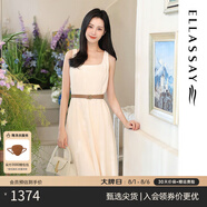 歌力思（ELLASSAY）【博主同款】25夏新款氣質(zhì)U領(lǐng)收腰高腰顯瘦腰帶無(wú)袖連衣裙女Y057 珍珠白 XS