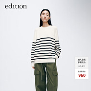 edition毛衣女春新款經(jīng)典黑白條紋含羊毛側(cè)開衩慵懶風(fēng)毛衣 黑白條色 XL/175