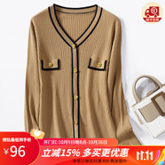 金菊特價(jià)巴恩風(fēng)【綿羊毛小香風(fēng)】女t恤高級感時(shí)尚毛衣女羊毛衫針織衫 駝色 L