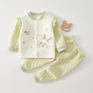 童泰貝康嬰兒衣服秋冬新款發(fā)熱衣褲6一12月女寶寶秋裝夾棉兩件 小萌兔綠保暖立領(lǐng)套 66cm