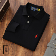 POLO SPORT美國代購保羅男士長(cháng)袖POLO衫男RL純棉翻領(lǐng)小馬標修身時(shí)尚休閑上衣 黑色 L 建議165-185斤