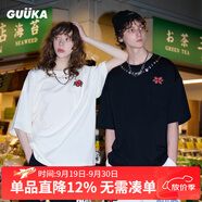 古由卡（GUUKA）Agaho聯(lián)名250克重磅黑色短袖t恤男純棉夏 情侶落肩上衣寬松 黑色 S
