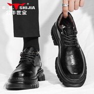 公牛世家（G.N.Shi Jia）男鞋夏季厚底大頭休閑皮鞋男結婚英倫真皮商務(wù)正裝德比鞋 黑色 38