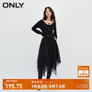 ONLY秋冬淑女氣質(zhì)收腰U領(lǐng)中長(cháng)款紗裙連衣裙女|123407010 H1Z 黑色BLACK XS 155/76A