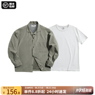 馬登工裝法式復古長(cháng)袖古巴領(lǐng)襯衫那不勒斯美式桃皮絨薄襯衣男秋季外套 淺綠襯衫+短t組合 L