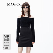 MO&Co.羽毛紗短款露肩針織衫黑色氣質(zhì)連衣裙兩件套女摩安珂 黑色 M 165