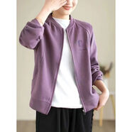 俞兆林（YUZHAOLIN）圓領(lǐng)純色刺繡棒球服短外套女2025春秋新款時(shí)尚休閑寬松夾克衫上衣 紫色 L 建議105-120斤