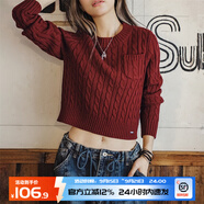 馬登女裝 美式復古學院風圣誕阿蘭毛衣慵懶打底衫辣妹短款新年針織 棗紅色 馬登工裝 S