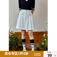 獨束大碼女裝百褶分割線(xiàn)高腰復古牛仔半身裙女夏季微胖mm傘擺短裙 牛仔白 M