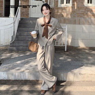 夏典素訂女王（SE.PSTP）卡其波點小西裝套裝女春秋季2025新款氣質(zhì)高級感優(yōu)雅闊腿褲兩件套 圖片色套裝 S 110斤內(nèi)