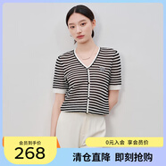 敦奴（DUNNU）dunnu敦奴2024夏季新款V領(lǐng)顯瘦鏤空撞色條紋針織衫女 正黑色 L