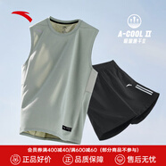 安踏（ANTA）速干跑步運(yùn)動(dòng)套裝男夏季透氣背心短褲兩件套健身有氧力量訓(xùn)練衣服 【背心+條紋褲子】綠黑 M/男170