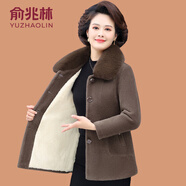 俞兆林（YUZHAOLIN）小個(gè)子媽媽冬裝外套加絨加厚2025新款中老年女短款水貂絨毛呢大衣 132咖啡色 XL 參考90-105斤