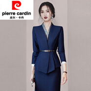 皮爾卡丹氣質(zhì)通勤OL商務(wù)職業(yè)西裝套裝女2025秋冬新款女裝時(shí)髦感兩件套 藍色西裝+裙-有腰帶 S (參考體重81-90斤)