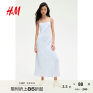 H&M女裝吊帶連衣裙2025夏新款約會(huì )穿搭法式方領(lǐng)亞麻混紡裙1282984 淡藍色 L 170/104