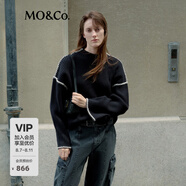 MO&Co.毛衣美麗諾秋冬黑白撞色勾邊坑條紋寬松落肩針織衫 黑色-第1批 M