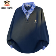 大嘴猴（paul frank）長袖t恤男春秋季假兩件拼接衛(wèi)衣男寬松翻領(lǐng)情侶裝外套 藏青色 2XL