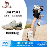 駱駝（CAMEL）復(fù)古運動女鞋全地形跑步休閑慢跑鞋子 X24B09L7014 米白/綠 37