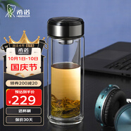希諾（HEENOOR）雙層玻璃杯男女士高檔商務(wù)泡茶杯帶濾網(wǎng)便攜車(chē)載水杯加厚隔熱杯子 XN-6713專(zhuān)柜款 390ml 禮盒裝