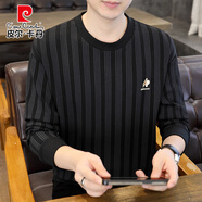 皮爾卡丹豎條紋長袖t恤男士2025新款春秋季潮牌男裝上衣薄款打底衫衛(wèi)衣男 2749黑色 L