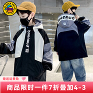 G.DUCKKIDS小黃鴨男童外套春秋季新款洋氣兒童沖鋒衣中大童男孩秋裝連帽風(fēng)衣 拼色字母灰色 150 尺碼11~12歲【140-150cm】