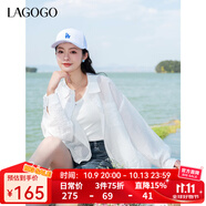 LAGOGO輕盈透氣亮片白襯衫女拉谷谷2025年春夏新款舒適落肩袖罩衫 本白色 L