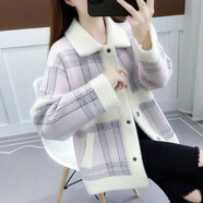 AEMAPE秋冬仿水貂絨毛衣外套女寬松韓版2025年新款小個(gè)子毛衣開衫潮 粉色 L