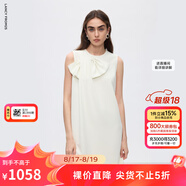 朗姿二醋酸黑白高級感蝴蝶結a字無(wú)袖輕禮服連衣裙2025年夏季新款 米白色 XL