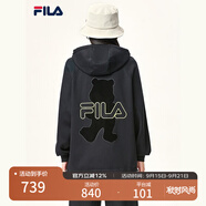 FILA斐樂(lè)官方女裝外套秋季上衣多彩潮流加絨保暖開衫連帽小熊外套 正黑色-F51W138599FBK(加絨) 155/76A/XS