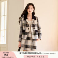香影小香風(fēng)格子套裝裙女2024秋冬新款夾棉毛呢半身裙千金風(fēng)兩件套 黑色T844068 M