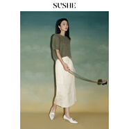 束皙SUSHE 奢牌同源超幼馬海毛純色彈力女針織白色短袖毛衣秋季 冬梨綠 M