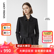 朗姿復(fù)古修身小香風(fēng)肌理感氣質(zhì)上衣女春季新款高級(jí)感短外套 黑色 XL