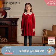 Teenie Weenie小熊童裝25新年春款女童天鵝絨蕾絲百褶連衣裙 紅色 140 cm