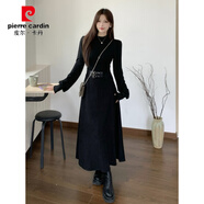 皮爾卡丹（pierre cardin）大碼胖mm溫柔氣質(zhì)收腰顯瘦長(cháng)袖連衣裙女裝早秋小眾長(cháng)短款高領(lǐng)裙子 長(cháng)款連衣裙 L 【建議100-120斤】