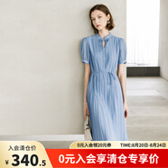 顏域新中式女裝連衣裙2024新款夏裝優(yōu)雅氣質(zhì)百褶裙短袖中長(zhǎng)款裙子 藍(lán)色 XXL/44