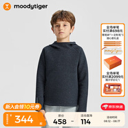 moodytiger兒童衛(wèi)衣保暖彈力秋季中大童個(gè)性連帽男童衛(wèi)衣防風(fēng)休閑女童運(yùn)動(dòng)衣 黑花灰 130 cm