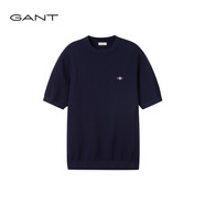 GANT25秋冬男士純棉圓領(lǐng)菠蘿針T恤純色肌理感休閑短袖針織衫 433-藏藍色 M