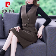皮爾卡丹冬季毛呢連衣裙女2025新款加厚打底裙子高級(jí)感背心裙時(shí)尚兩件套 單件背帶裙 2XL 【125-135斤以內(nèi)】