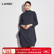 藍(lán)地（LANDI）羊毛連衣裙女秋冬新款九分袖設(shè)計(jì)感小眾裙子 藏青色 L