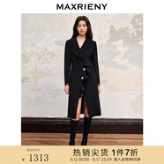 MAXRIENY【商場(chǎng)同款】星鉆大衣冬款荷葉邊翻領(lǐng)雙面呢羊毛外套 墨藍(lán) S 01