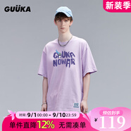 古由卡（GUUKA）xSANK嘻哈潮牌t恤男士短袖夏季情侶裝劉宇同款休閑寬松五分半截袖 淺紫色 F4661 M