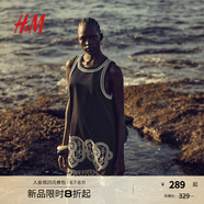 H&M女裝連衣裙2025秋季新款圓領(lǐng)無(wú)袖刺繡直筒寬松連身裙1282611 黑色/白色 XL 175/116